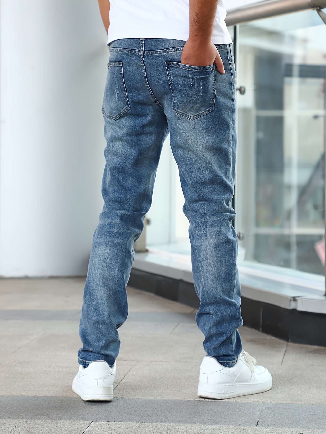 mens casual medium stretch jeans classic design denim pants details 14
