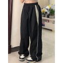 Color Block Cargo Pants, Y2K Drawstring Elastic Waist Wide Leg Pants, Women's Clothing