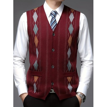 Men's Knitted Sleeveless Shirt, Formal Slightly Stretch V Neck Tank Top For Business Activities Men's Knitted Sleeveless Shirt, Formal Slightly Stretch V Neck Tank Top For Business Activities