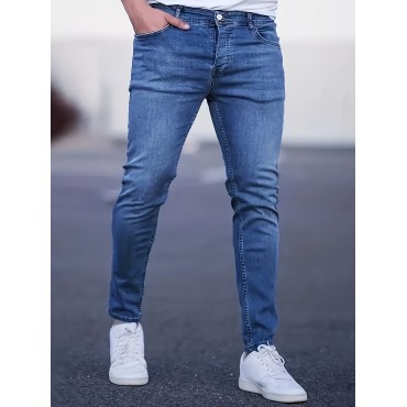 Slim Fit Distressed Jeans, Casual Street Style Medium Stretch Denim Pants Slim Fit Distressed Jeans, Casual Street Style Medium Stretch Denim Pants