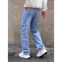 Men's Multi Pocket Jeans, Casual Loose Fit Straight Leg Jeans