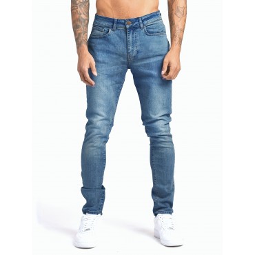 Slim Fit Jeans, Men's Casual Street Style Solid Color Mid Stretch Denim Pants For Spring Summer Slim Fit Jeans, Men's Casual Street Style Solid Color Mid Stretch Denim Pants For Spring Summer