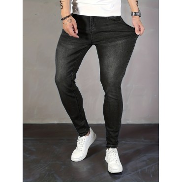 Men's Slim Fit Chic Jeans, Men's Casual Street Style Distressed Medium Stretch Jeans Men's Slim Fit Chic Jeans, Men's Casual Street Style Distressed Medium Stretch Jeans
