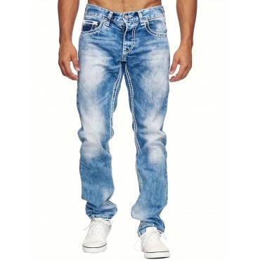 Men's Casual Slim Fit Stretch Jeans, Chic Street Style Distressed Denim Pants Men's Casual Slim Fit Stretch Jeans, Chic Street Style Distressed Denim Pants