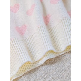 Women'S Pink Heart Sweater - Soft & Cozy Long Sleeve Pullover with Round Neck, Elegant Casual to Formal Wear, All-Season Comfort, Casual Wear Sweater | Round Neck Sweater | Soft Texture