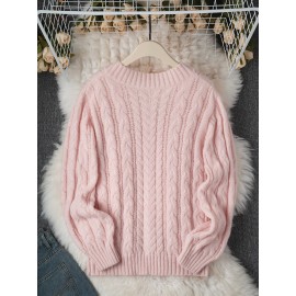 Gentle Pink Lazy Style Premium Loose V-Neck Twist Sweater for Women