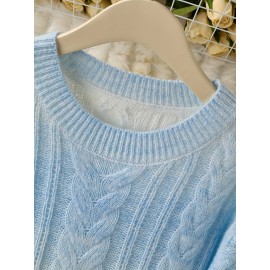 New Thickened Twisted Long Sleeve Sweater for Women in Lazy Style Blue Top