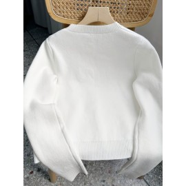 [Soft Thermal Sweater] Soft & Comfortable Women's Thermal Round-Neck Loose Fit Long Sleeve Sweater | All-Season Casual Top, Solid Color, Easy Care Hand Wash/Dry Clean, Medium Stretch, Clean Design