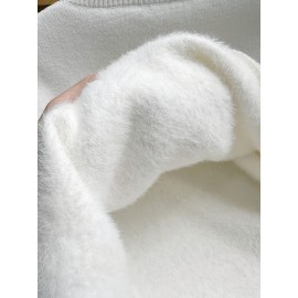 [Soft Thermal Sweater] Soft & Comfortable Women's Thermal Round-Neck Loose Fit Long Sleeve Sweater | All-Season Casual Top, Solid Color, Easy Care Hand Wash/Dry Clean, Medium Stretch, Clean Design