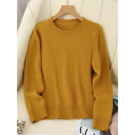 [Soft Thermal Sweater] Soft & Comfortable Women's Thermal Round-Neck Loose Fit Long Sleeve Sweater | All-Season Casual Top, Solid Color, Easy Care Hand Wash/Dry Clean, Medium Stretch, Clean Design