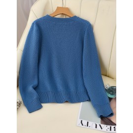 [Soft Thermal Sweater] Soft & Comfortable Women's Thermal Round-Neck Loose Fit Long Sleeve Sweater | All-Season Casual Top, Solid Color, Easy Care Hand Wash/Dry Clean, Medium Stretch, Clean Design