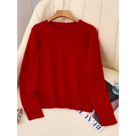 [Soft Thermal Sweater] Soft & Comfortable Women's Thermal Round-Neck Loose Fit Long Sleeve Sweater | All-Season Casual Top, Solid Color, Easy Care Hand Wash/Dry Clean, Medium Stretch, Clean Design