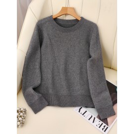 [Soft Thermal Sweater] Soft & Comfortable Women's Thermal Round-Neck Loose Fit Long Sleeve Sweater | All-Season Casual Top, Solid Color, Easy Care Hand Wash/Dry Clean, Medium Stretch, Clean Design
