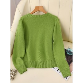 [Soft Thermal Sweater] Soft & Comfortable Women's Thermal Round-Neck Loose Fit Long Sleeve Sweater | All-Season Casual Top, Solid Color, Easy Care Hand Wash/Dry Clean, Medium Stretch, Clean Design