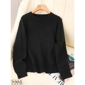 [Soft Thermal Sweater] Soft & Comfortable Women's Thermal Round-Neck Loose Fit Long Sleeve Sweater | All-Season Casual Top, Solid Color, Easy Care Hand Wash/Dry Clean, Medium Stretch, Clean Design