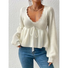 Women's Fashion Pullover with Elegant Petal Collar, Autumn/Winter Sweater with Tie Detail