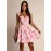 Women's Elegant Floral Dress - Square Neck flared skirt, Pink Floral Print, for Party, Date, Wedding - Women's Formal & Casual Outfits