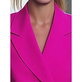 [Bright Pink Blazer Dress] Elegant Bright Pink Long Sleeve Blazer Dress | Women's Mid-Length Office & Casual Style with Double-Breasted Notch Lapel, Polyester Blend, Spring/Summer Collection, Versatile Fashion