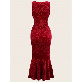 Women's Elegant Embossed Rose Long Dress