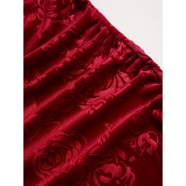Women's Elegant Embossed Rose Long Dress