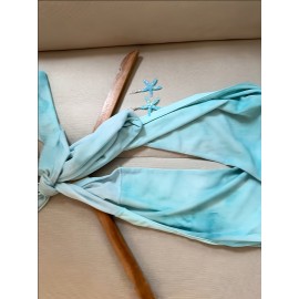 Women'S Y2K Style Halter Neck Backless Dress - Light Blue & Teal Tie-Dye Summer Beach Vacation Dress with Ruffled Hem, Perfect for Adult Casual Wear, Beach Dress