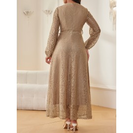 Women's Elegant Beige V-Neck Long Sleeve Dress with Puff Sleeves & Adjustable Waist Tie - A-Line Silhouette Floor-Length Formal Party Wedding Guest Dress, Machine Washable Solid Color HRYY332, Evening Gown, Highquality Material, Tailored Fit, Adult Women