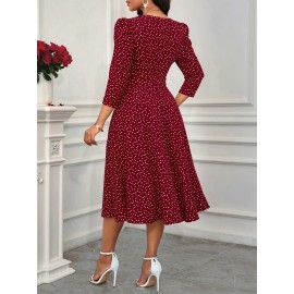 Women's Elegant Red Formal & Everyday dress - Flared skirt, Machine Washable Party, Work, Date Outfit - All-Season Chic Women's Dress, Workwear Attire, Flowy Fabric Gown, Comfortable Material, Professional Women