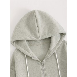 Women'S Casual Gray Hoodie with Double Bow Print - Long Sleeve, Zip-Up Pullover, All-Season Comfort, Casual Wear Hoodie|Casual Style Hoodie|Zippered Hoodie