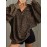 Women'S Stylish Leopard Print Sweatshirt with Front Zipper - Casual Long Sleeve Pullover, Brown & Gray Animal Print Design, Soft Polyester Fabric, Perfect for Spring & Fall
