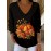 Women'S Halloween Witch Print Sweater - V-Neck Long Sleeve Pullover with Pumpkin & Floral Design, Loose Fit Casual Sweater for Fall/Winter, Halloween Clothes, Seasonal Fashion, Frenchinspired Style, Comfortable Wear, Fall Fashion, Frenchinspired Des