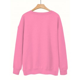 [Cozy Plus Size Sweatshirt] Polyester Plus Size Women's White Bow Print Sweatshirt - Cozy, Comfortable, Machine Washable Fall & Winter Pullover with Digital Butterfly Design