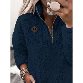Women's Casual Fashion Pullover Zip Long Sleeve Top
