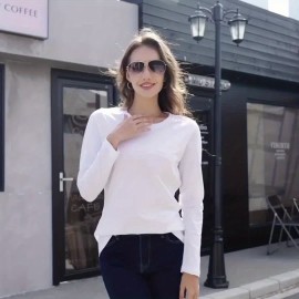 Women'S Long Sleeve T-Shirt - Blessed Script Lettering Top, Soft Everyday Casual Shirt for Everyday & Formal Outfits, All-Season Layering Essential Basic Tops for Women, Versatile Clothing, Classic Round Neckline, Durable Fabric