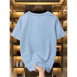 Women'S Sparkly Sequin Short Sleeve T-Shirt - Round Neck, Beige Casual Top for Spring/Summer, Glittery and Stylish, Perfect for Casual Attire