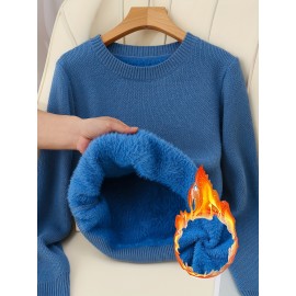 [Soft Thermal Sweater] Soft & Comfortable Women's Thermal Round-Neck Loose Fit Long Sleeve Sweater | All-Season Casual Top, Solid Color, Easy Care Hand Wash/Dry Clean, Medium Stretch, Clean Design