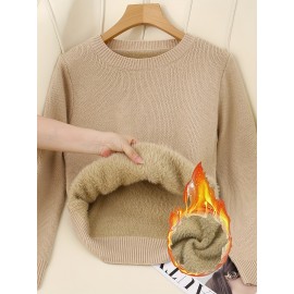 [Soft Thermal Sweater] Soft & Comfortable Women's Thermal Round-Neck Loose Fit Long Sleeve Sweater | All-Season Casual Top, Solid Color, Easy Care Hand Wash/Dry Clean, Medium Stretch, Clean Design
