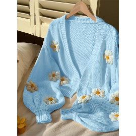 [Floral Cardigan for Women] Floral Pattern Women's Beige Cardigan - Long Sleeve Sweater with Round Neck for Spring/Fall Layering | Everyday & Formal Outfits, Lightweight Fabric, Textured Knitwear, Durable Knitwear, Office Wear, Fall Wardrobe