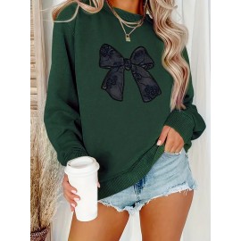 [Cute Butterfly] Plus Size Women's Black Butterfly Sweatshirt | Casual Long Sleeve Crew Neck Fall Winter Pullover, Machine Washable Polyester Top