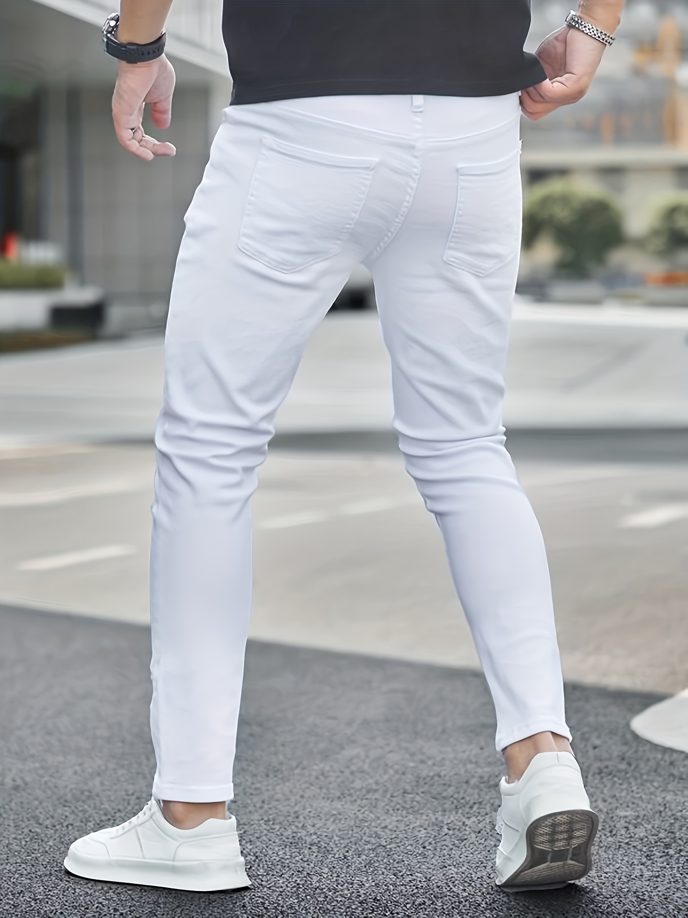 slim fit all match jeans mens casual street style medium stretch denim pants for all seasons details 13