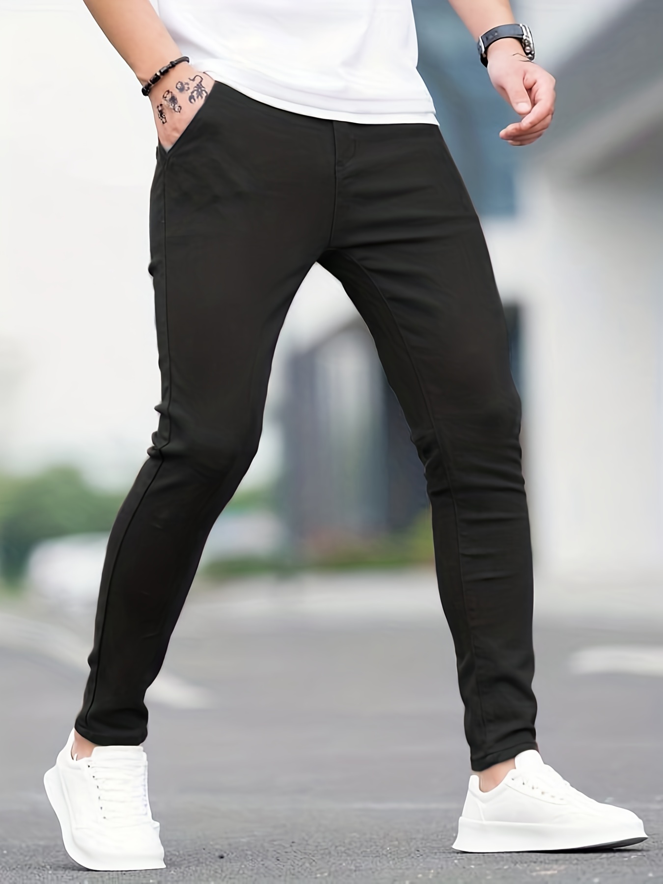 slim fit all match jeans mens casual street style medium stretch denim pants for all seasons details 17